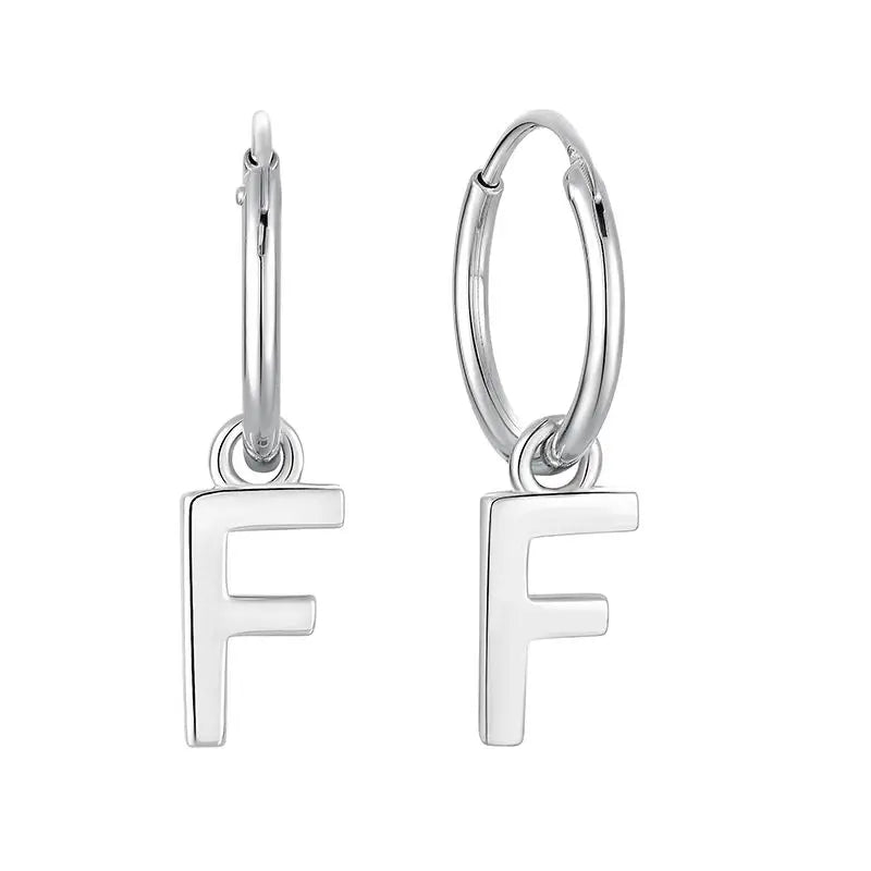 925 Sterling Silver Custom Letter F Initial Dangle Huggie Hoop Earrings Gold Plated Cubic Zirconia Jewelry for Parties