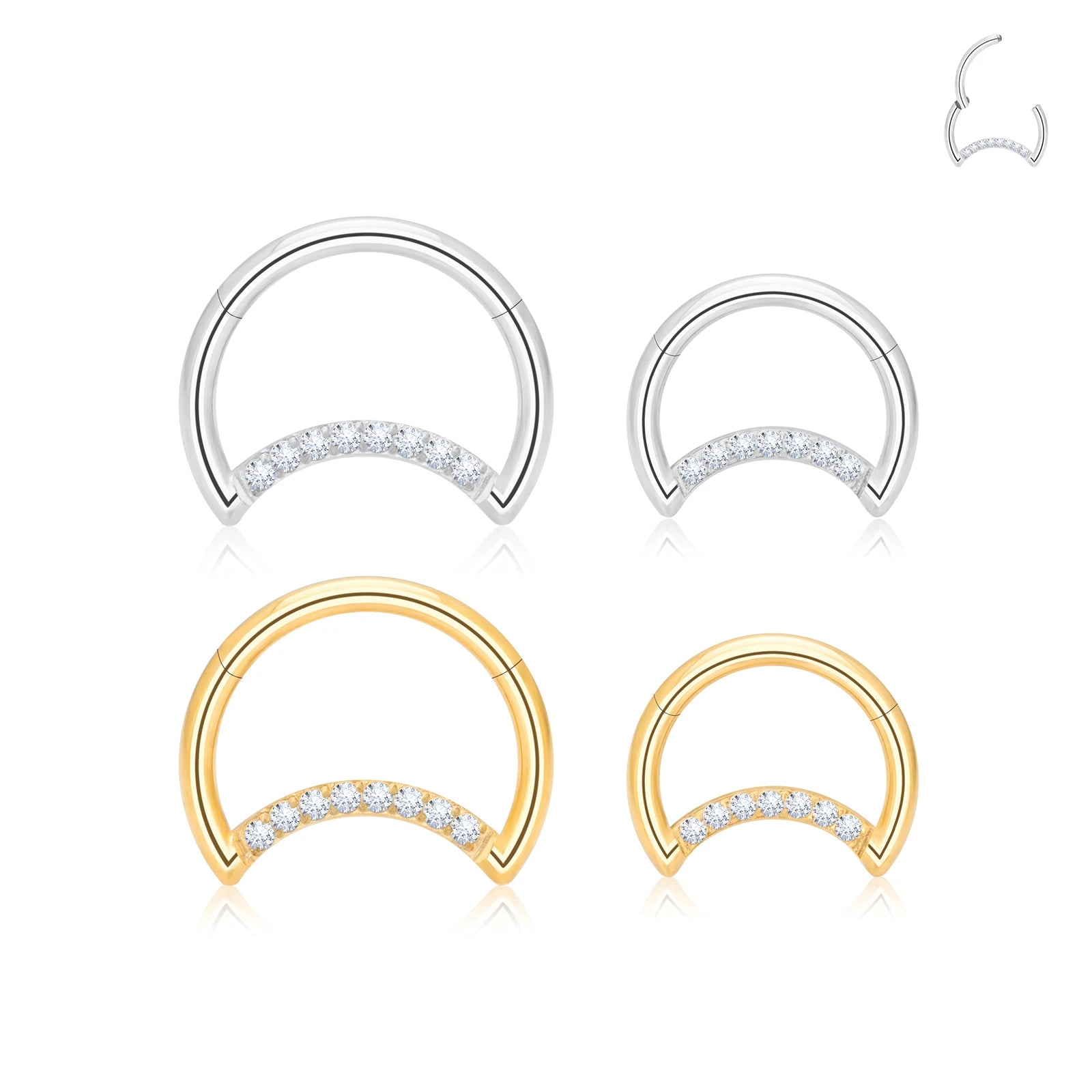 G23 Titanium Piercing CZ Moon Shape Colorful Earrings 16G Hinged Ear Cartilage Conch Tragus Septum Hoop Nose Ring Woman Jewelry