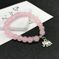 Wholesale Elephant Lucky Bag Charm Crystal Bracelet Translucent Glass Rose Quartz Elastic Beaded Bracelet for Women