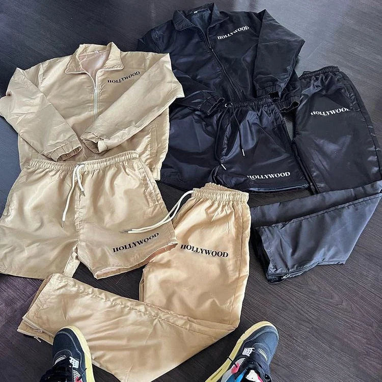 Custom Mens Clothing Short and Jacket Jogger Set Two Piece Zipper Track Suit Polyester Windbreaker Tracksuit Short Set