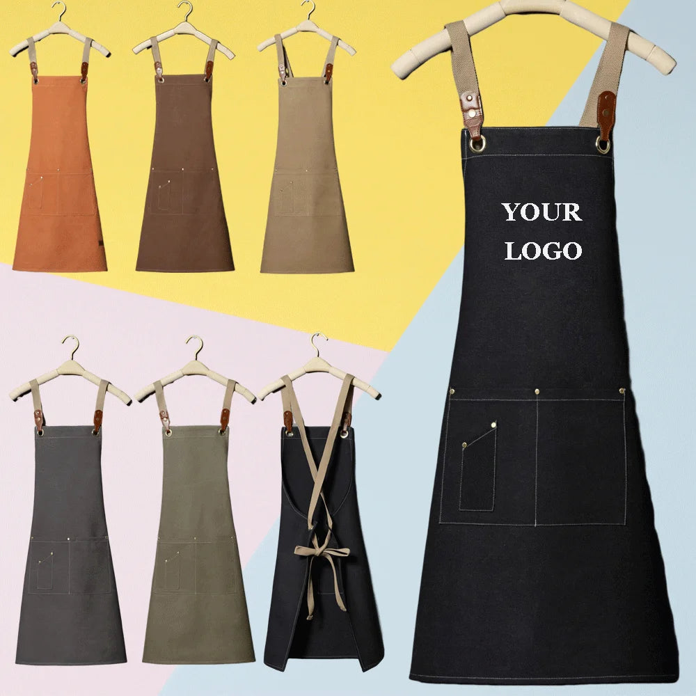 Personalised Custom Cotton Denim WaterProof  Camping  Server Grilling Artist Waiter Women's Uniform Apron