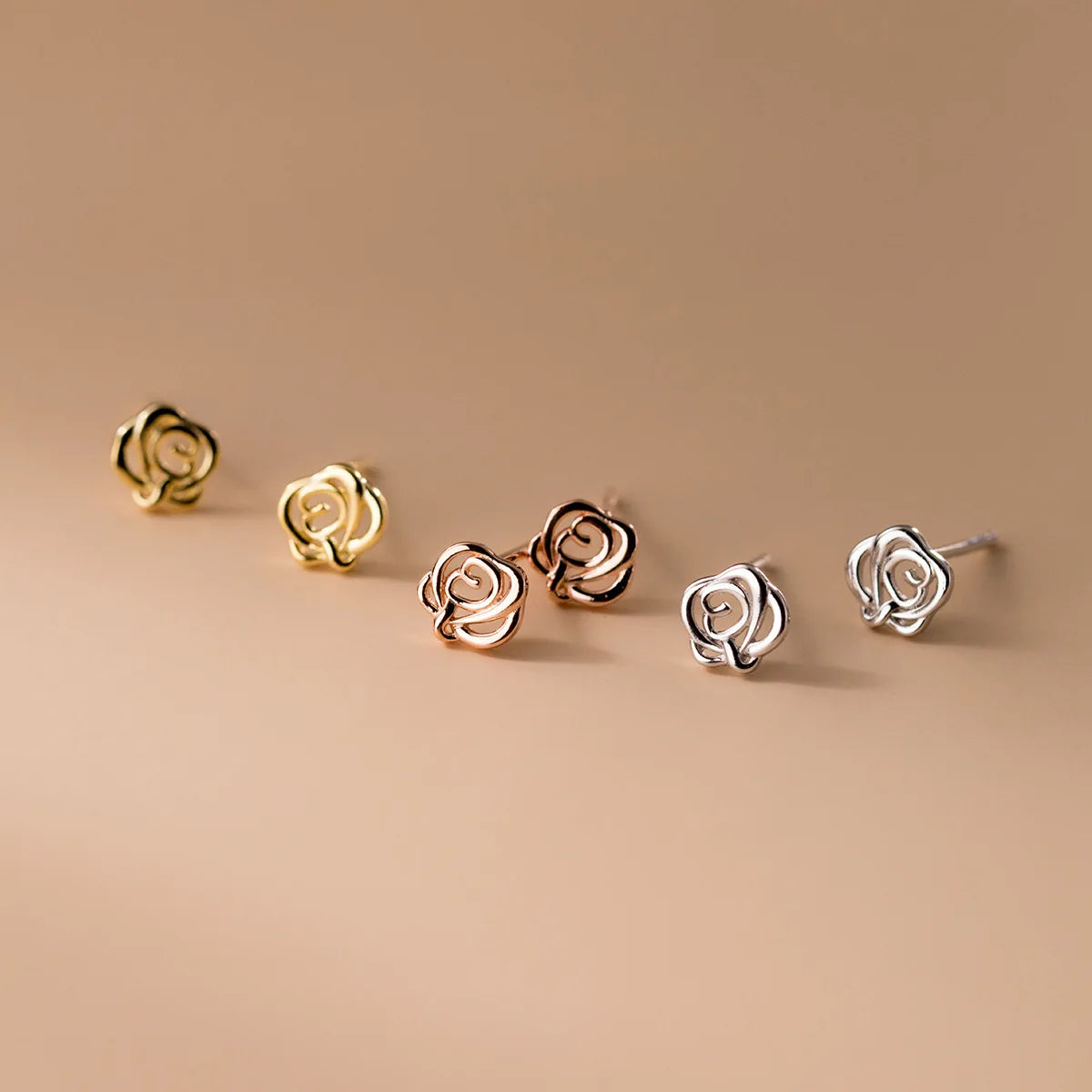 Fashion 925 Sterling Silver Small Rose Flower Shape Rose Gold Plated Stud Earrings Jewelry for Women