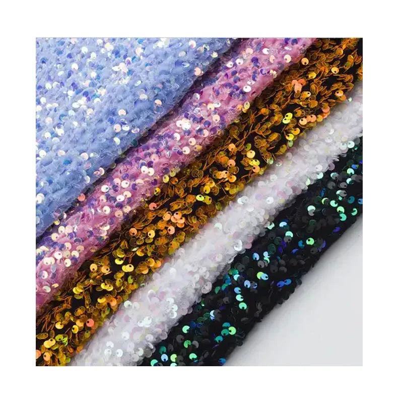 Colorful Customization Velvet Base Sequin Fabric 100% Polyester Party Dress Soft Blue Color Velvet Sequin Fabric