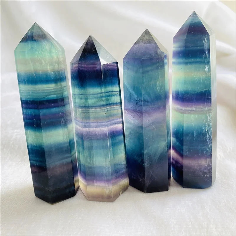 Decoration Gemstone Healing Crystal Wholesale Natural Quartz Point Wand Crystal rainbow Fluorite Tower for Healing