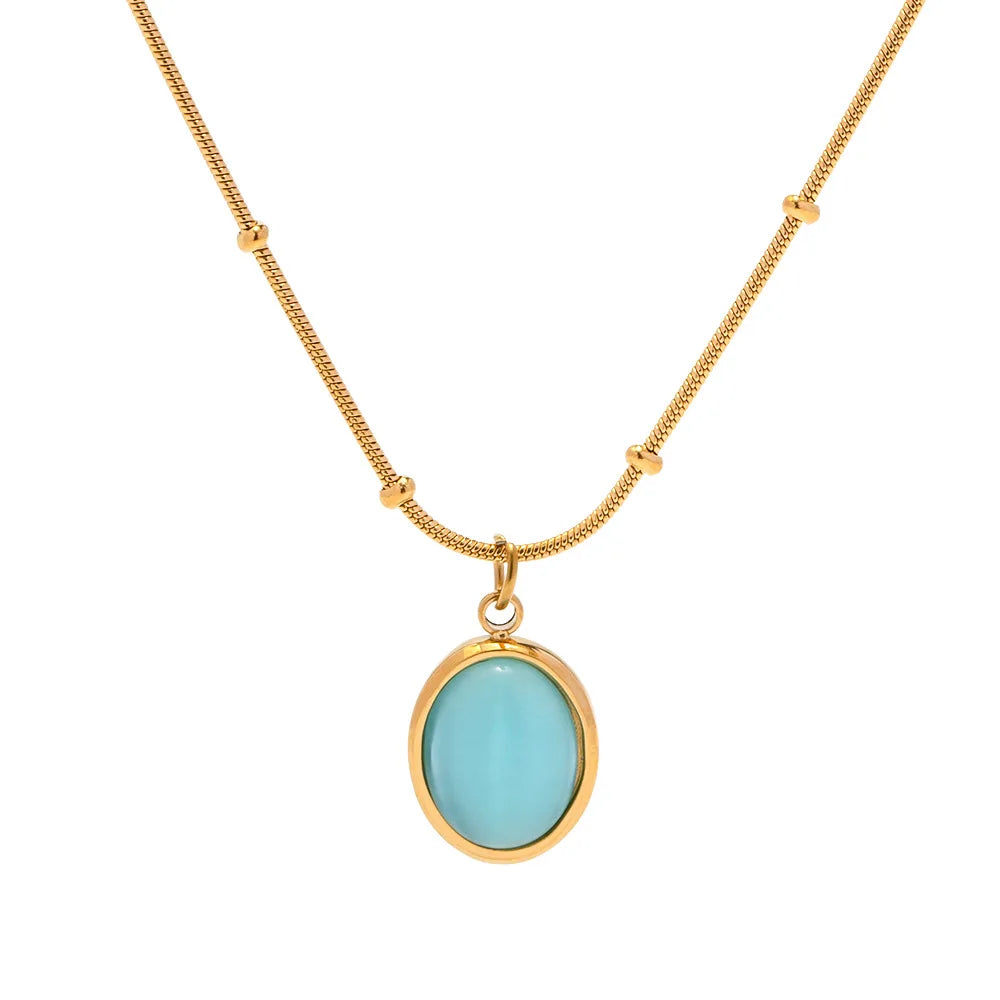 Dropshipping Classic Blue Gemstones Pendant Necklace 18K Real Gold Plated Stainless Steel Necklace for Lady New Custom Jewelry