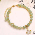 Classical Design Zircon Jade Beaded Dual Layered Bracelet with Gingko Apricot Leaf for Women