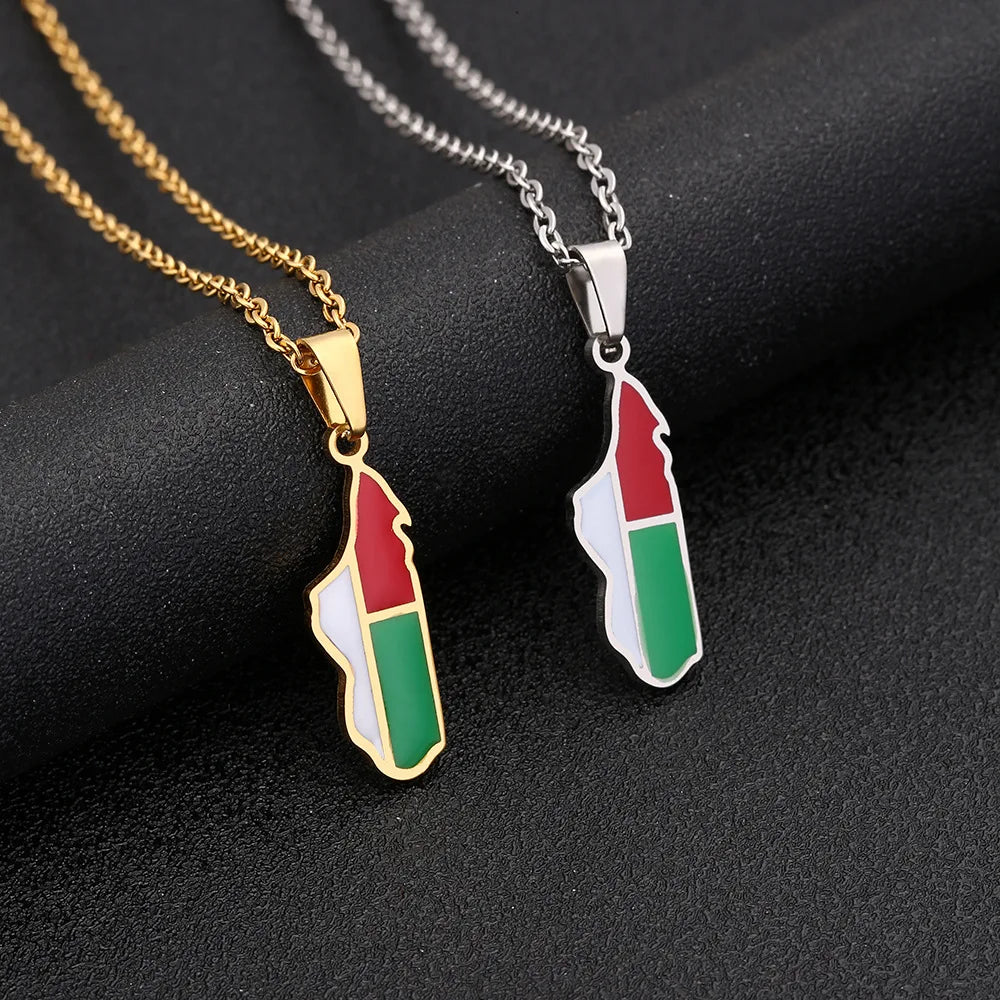 Enameled Madagascar Map Chain Necklaces Stainless Steel 18K Gold Plated Enamel Madagascar National Flag Map Pendant Necklace
