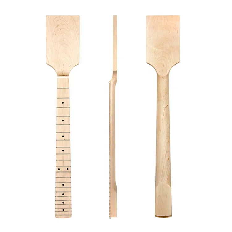 22 Frets Unfinished Maple Neck 25.5 Inch Scale Paddle Headstock Electric Guitar Neck for DIY Electric Guitars Kits
