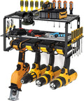 Heavy Duty Steel Power Tool Shelf Removable Drill Holder with Double Tiers Wall Mounted Coat & Tool Organizer