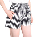 Women Summer Striped Shorts Elastic Waist Pockets High Waist Wide Leg Hot Short Pants Lady Girls Fashion Simple Shorts