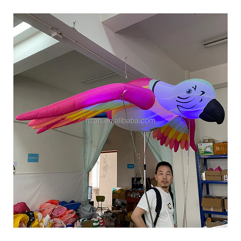 Inflatable Bird Costume Parrot Puppet LED Lights Remote Control Oxford Cloth Material Giant Animal Model for Parade Performance
