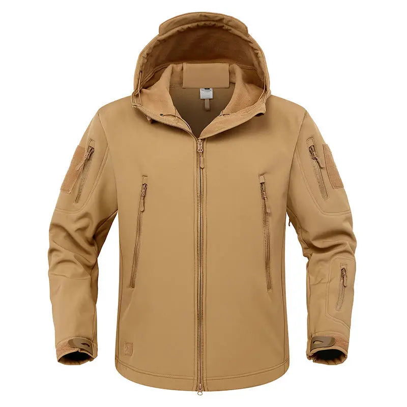Men's Soft Shell Jacket for Spring Autumn Winter-Waterproof Outdoor Sportswear with Camouflage Pattern Fleece-Lined Thickened