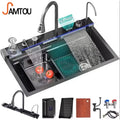 Luxury Multifunctional Kitchen Sinks Stainless Steel Sink Waterfall Rainfall Single Bowl Kitchen Sink Accessories with Cup Wash