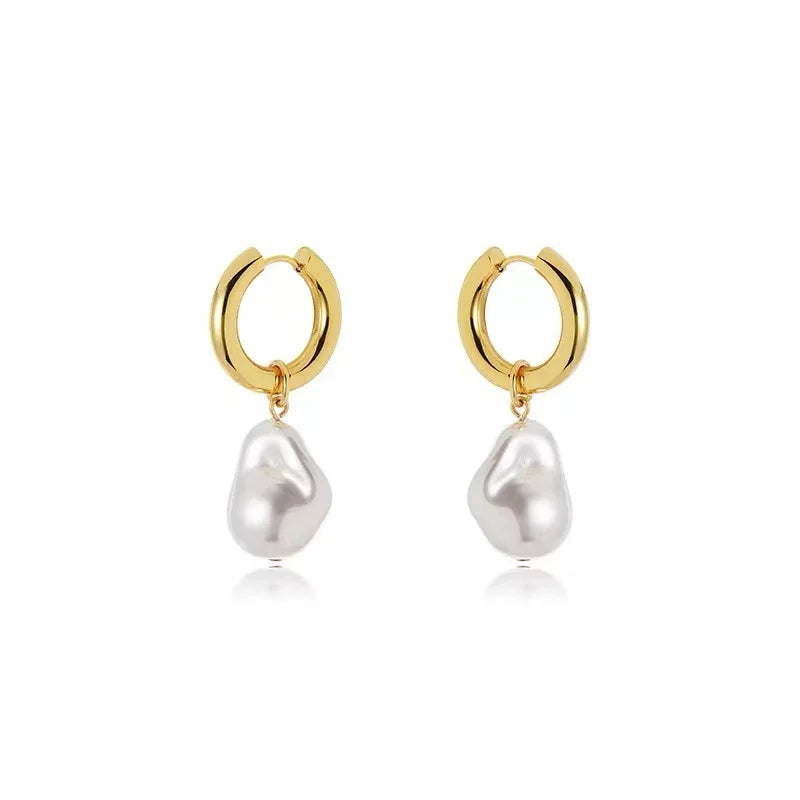 Wholesale Bulk 14k Gold Stainless Steel Pearl Earring Chunky 18K Gold Plated Hoop Earrings Trendy for Women