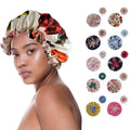 Wholesale Luxury Double-Layer Reversible Floral Silk Satin Hair Bonnet Solid Color Ruffle Edge Sleeping Cap for Daily Casual