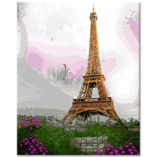 France Paris Eiffel Tower Luxury Wall Art for Home Hand-Painted Oil Building Painting Numbers Europe Featuring Animal Still Life