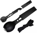 Newest 8 in 1 Camping Fork Combo Utensil Whistle Saw Tooth Bottle Opener Blade Rope Spoon Outdoor Survival Tools