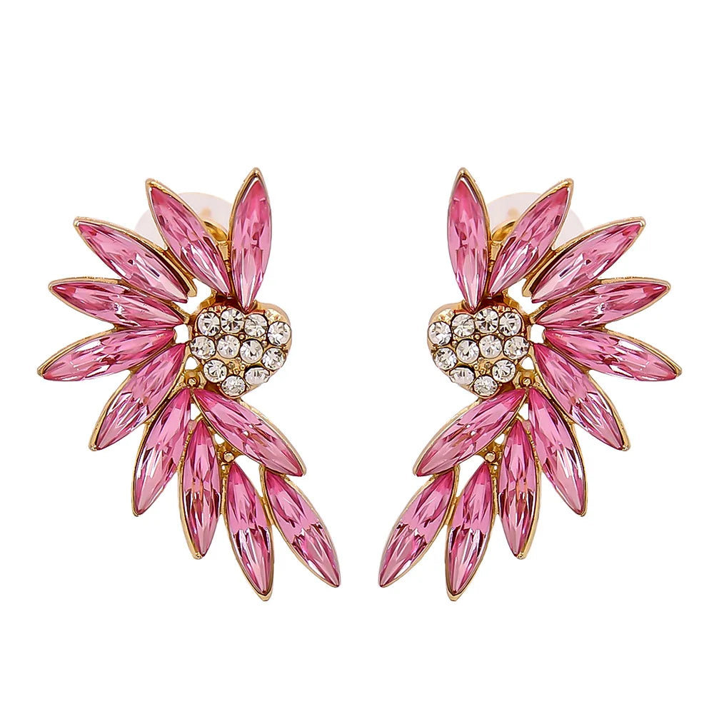 JJ55492 New Style Fashion Rhinestones Feather Earrings Women Rhinestones Stud Earrings Wholesale