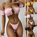 Sexy Off Shoulder Bikini Short Sleeve Swimsuit Women Bandeau Swimwear Ruffle Push up Bikinis Bathing Suit Swim