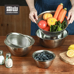 SHIMOYAMA Cooking Salad Bowl 304 Stainless Steel Strainer Portable Anti-scalding Mixing Bowl Set