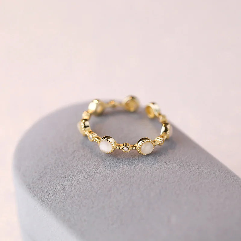 Dainty 925 Sterling Silver Opal Stacking Ring Gold Plated White Opal and CZ Open Ring for Women