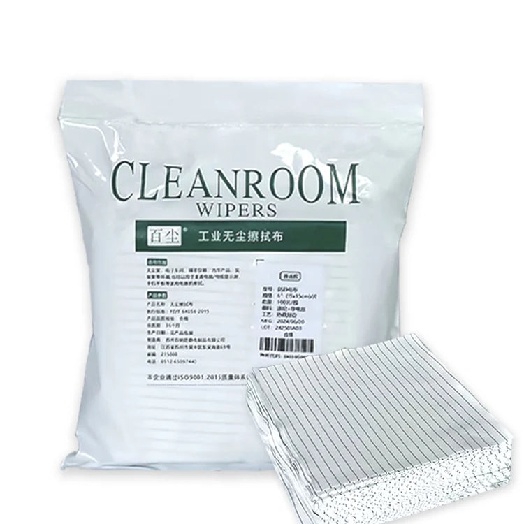 Best Selling BAICHEN Laser Cutting Anti Static ESD Conductive Wire Polyester Cleanroom Wipes 15cm*15cm Eco-Friendly Wiper