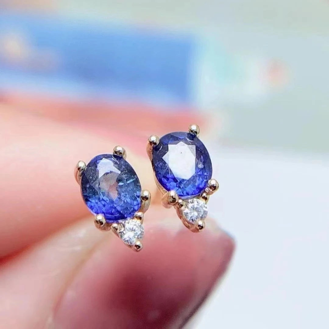 Summer Hot Indian 925 Sterling Silver Natural Sapphire Women Fashion Earrings Gold Plated for Anniversaries-Wholesale