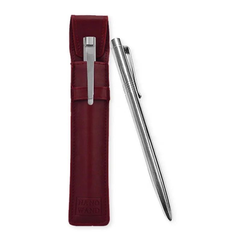 Customized Stainless Steel Nano Pen with Negative Ions Assured Zero Point Scalar Energy Healing Wand Silver Leather Bag HOONNI