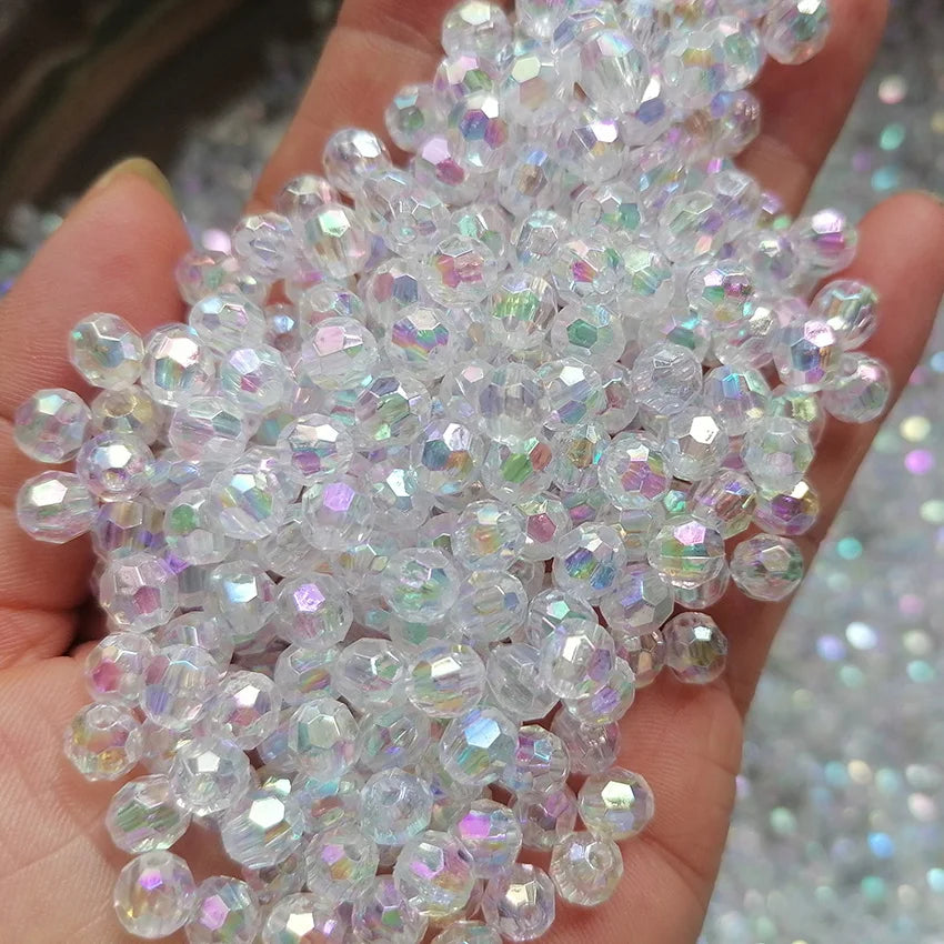 500g 6mm 8mm 10mm Clear Black Colorful AB Coated Faceted Acrylic Plastic Beads