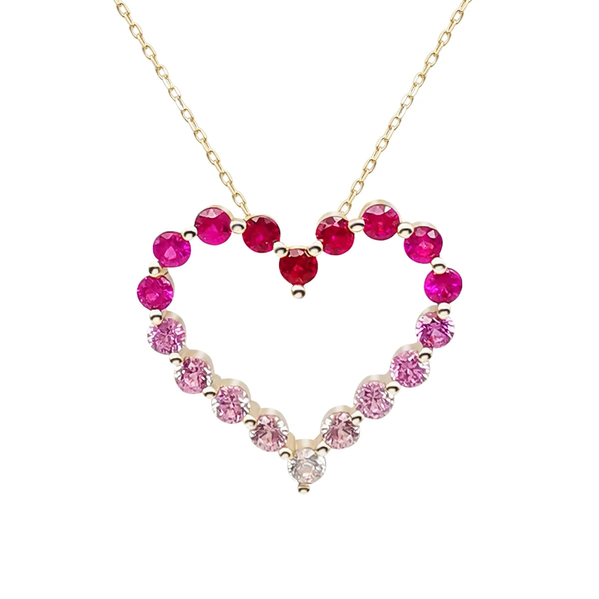 Lovely Gradual Pink Sapphire Necklace Heart Shape Real 14k Gold Necklace