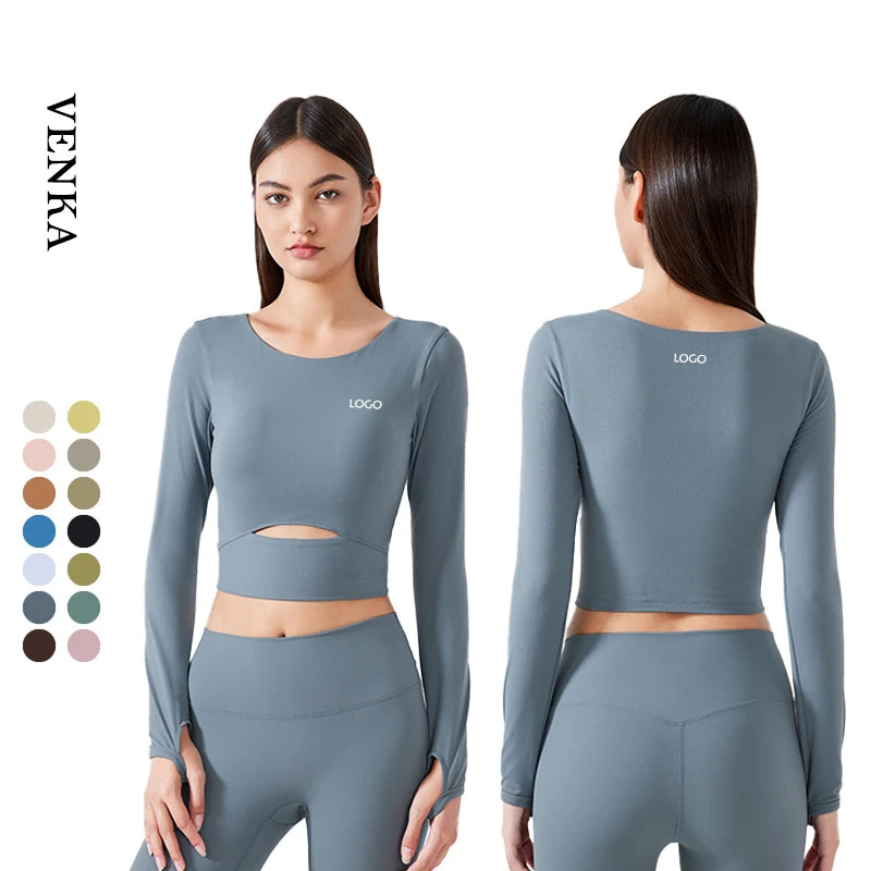 2024 Customized High Quality Ladies Long Sleeve Sports Shirts Breathable Gym Wear for Yoga Running Slim Plus Size Options