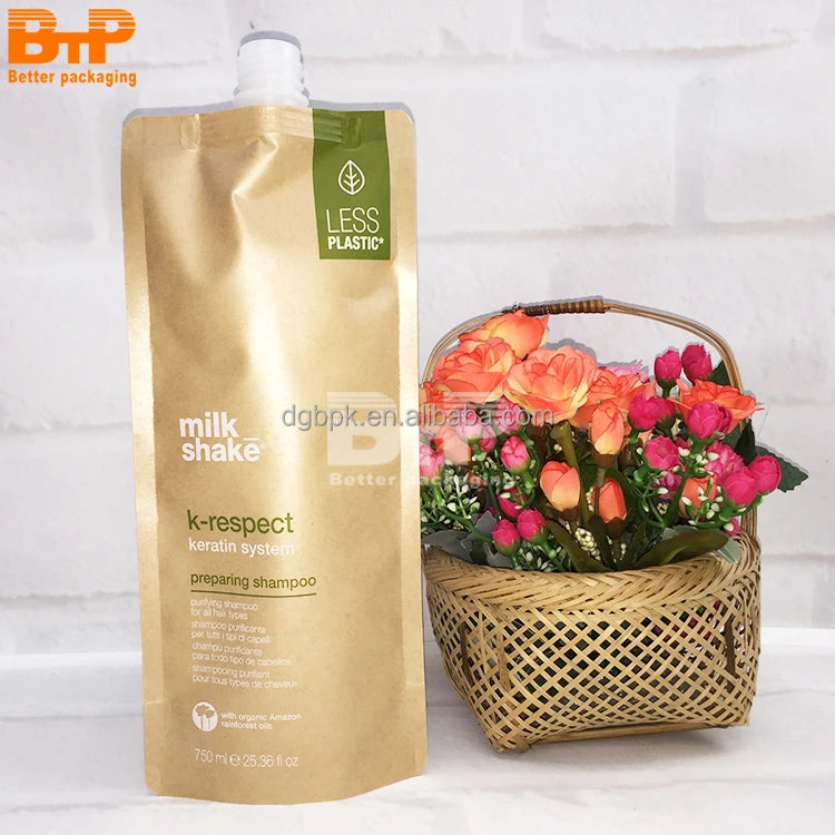 Eco Friendly Biodegradable Refill Waterproof Beverage Stand up Plastic Drink Liquid Packaging Bag Kraft Paper Spout Pouch