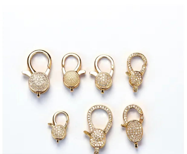 Cubic Zirconia Micro Pave Gold Plated Brass Clasp Accessories for Necklace Bracelet Lobster Clasps for Jewelry Making