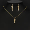 Vintage Classic Gold Plated Marquise Leaf Pendant Necklace Earring Set Cubic Zircon Crystals Women's Wedding Party Jewelry