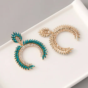 2024 New Arrived Crystal Large C Shaped Drop Earrings Bling Rhinestone Geometric Statement Earrings for Lady