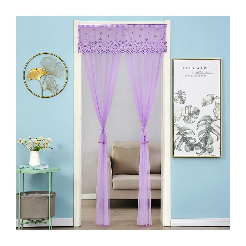 Vintage Pleated Voile French Door Curtains with Full Light Shading Mosquito Prevention & All-Season Use-No Drilling Required