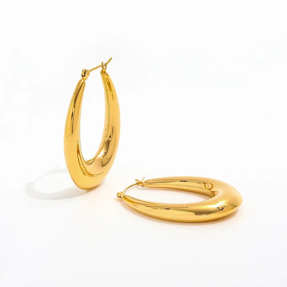 Joolim 18K Gold Plated Wholesale Waterproof&No Fade Fashion Chunky Designer Hollow Oval Hoop Earring Stainless Steel Jewelry