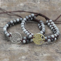 Handmade Adjustable Tree of Life Charm 4mm Grey Natural Stone Wrap Bracelet Jewelry