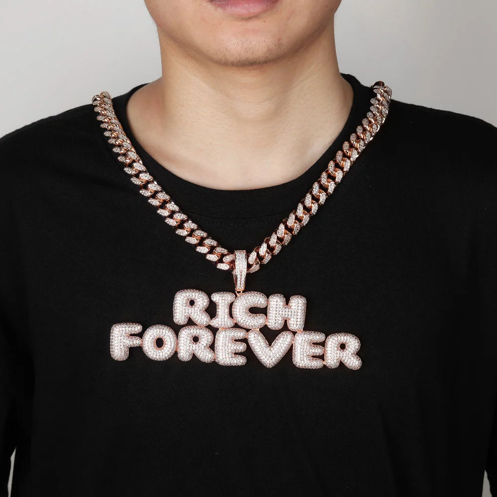 Custom White Gold Rhodium Plated Hip Hop Chains Mens Personalised Zircon Necklaces for Wedding & Anniversary Gift