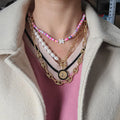 NC1092 Fashion Dainty Rainbow Polymer Clay Heishi Beaded White Shell Horoscope Zodiac Sign Charm Choker Necklace