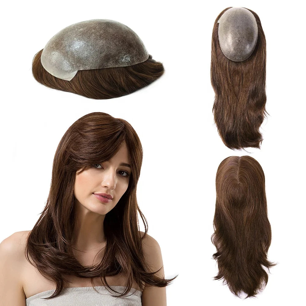 Stock Chinese Cuticle Remy Hair Topper Toupee for Women  All Injected Poly Hair Pieces