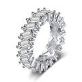 Korean Style Shiny Rhodium Plated Inlaid Square Zircon Diamond Ring Iced Out Baguette Ring for Women Engagement Wedding Jewelry