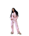 KY Two Pullers Straight Leg Cropped-hoodie Crop Zipper Hoodie Split Hem Tracksuit