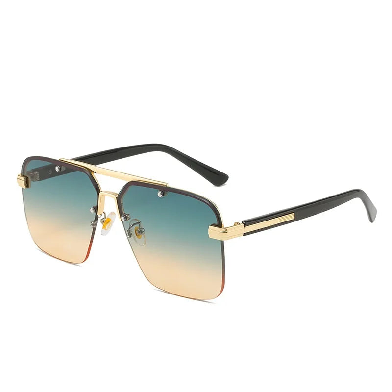 2026 Double Bridge Square Large Frame Fashionable Sunglasses New Gradient Metal Rimless Sunglasses Women Men