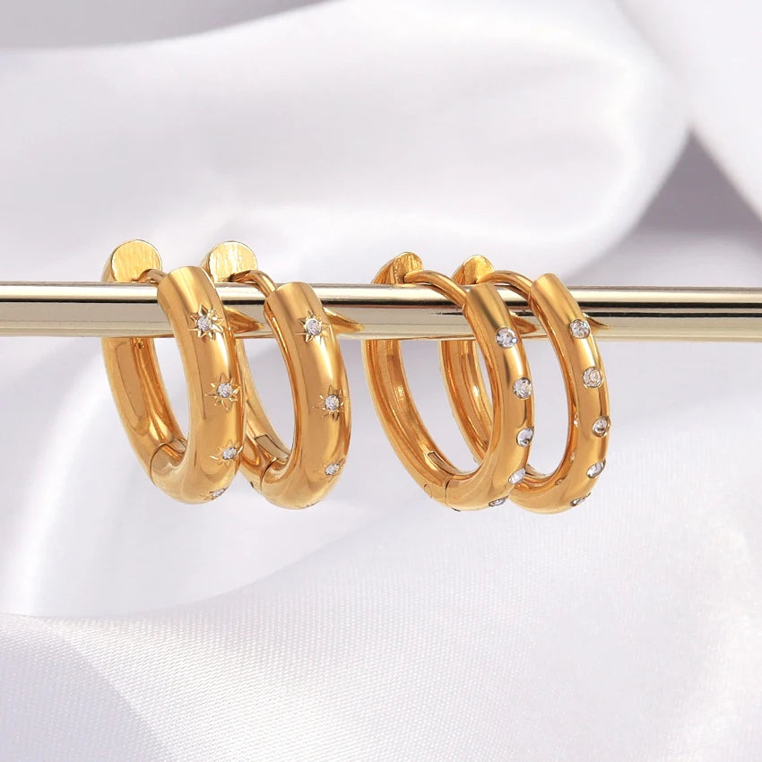 Fashion Waterproof Earring Gold Plated Non Tarnish North Star Hoop Earrings Stainless Steel 3mm 4mm Hoop Earrings for Women 2022