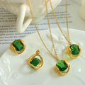 High Quality 18k Gold Plated Stainless Steel Emerald Imitate Green Diamond Pendant Chain Necklace
