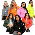 Winter Coat Womens Neon Green Shinny Cropped Long Sleeve Bubble Winter Coat Puffer Jacket for Ladies