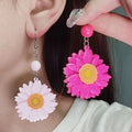 2024 New Women Acrylic Handmade Cute Colorful Daisy Earrings Sunflower Earrings Charms Drop Earrings Funny Gift