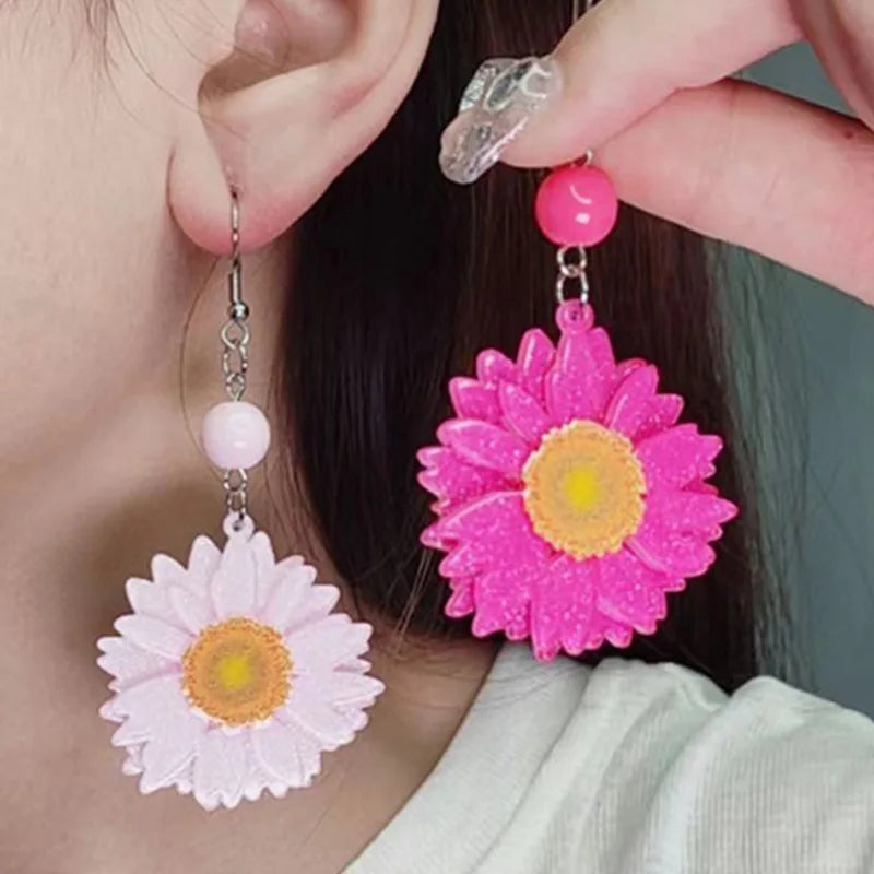 2024 New Women Acrylic Handmade Cute Colorful Daisy Earrings Sunflower Earrings Charms Drop Earrings Funny Gift