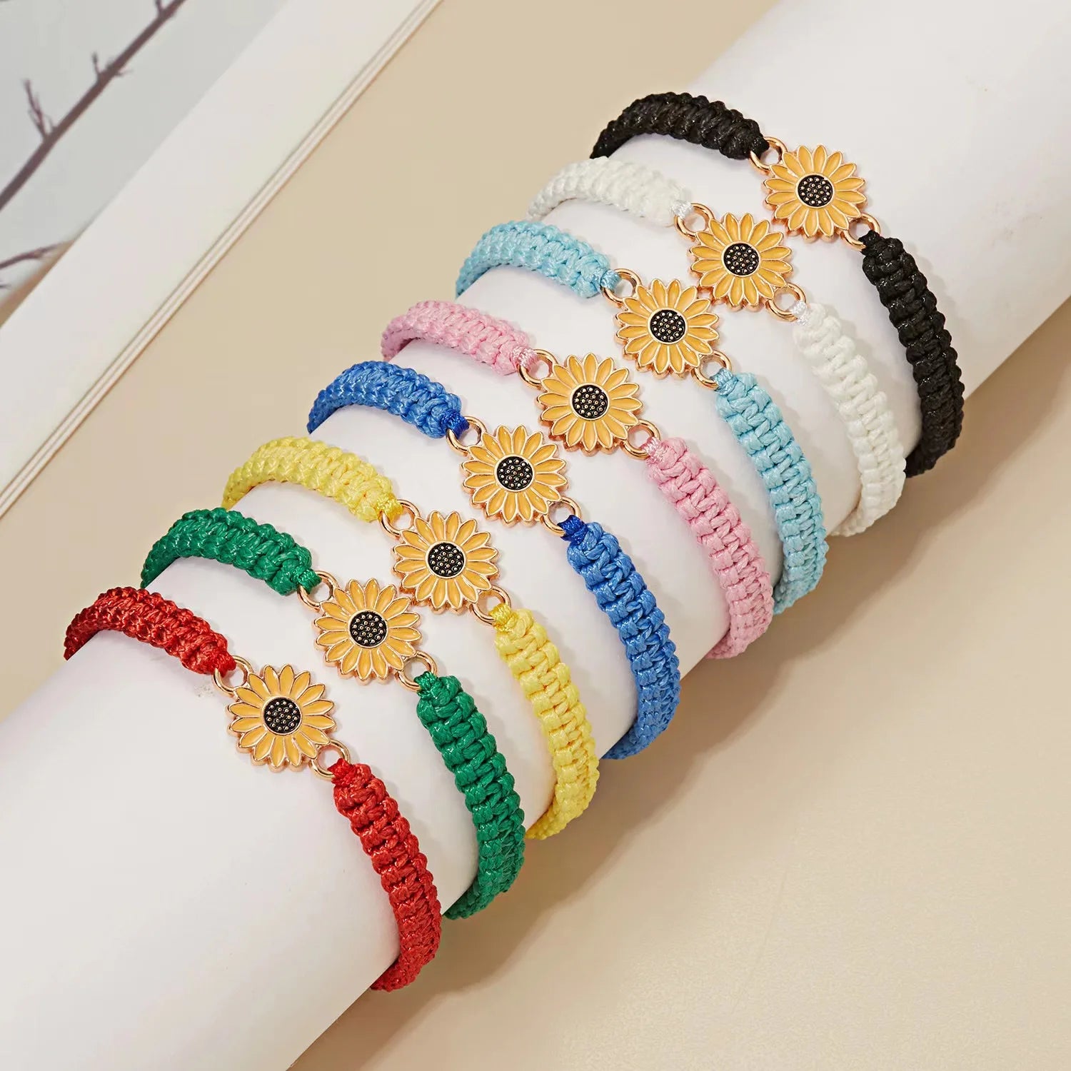 Handwoven Alloy Charm Sunflower Bracelet Thread Bracelet